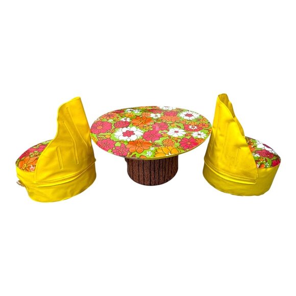 Barbie Inflatable Doll Tables Chairs Set 3 Puff and Play MCM Retro Flowers Boho - Picture 4 of 5